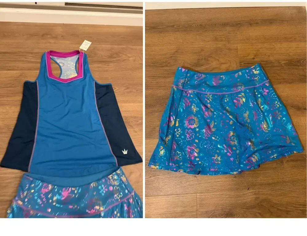 Crowned Athletics 2 Pc Activewear Set XXL Floral Tank Top Skort NWT Disney